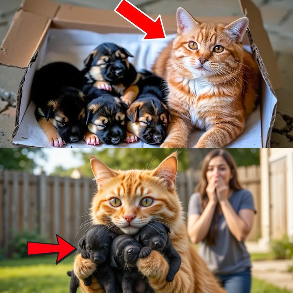 The Cat Was Stealing One Of The Neighbor’s Puppies. You Won’t Believe